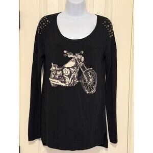 Rock & Republic Moto Sweater S – Black Studded Biker Top, Edgy Style